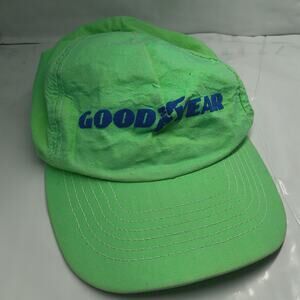 Vintage Goodyear Tire 80s USA Neon Green Snapback Trucker Hat Cap Identity Tag